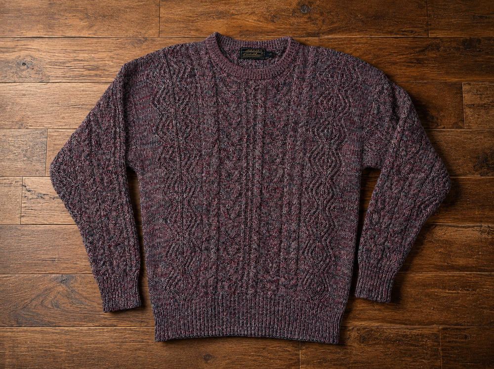 Eddie Bauer Cable Knit Sweater Men's L Cotton Irish Fisherman Marled Vintage